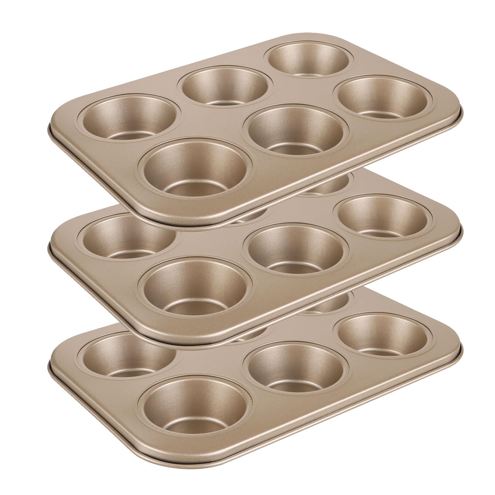 Gold Non-Stick Round 6-Cup Standard Muffin Baking Pan Set for Baking Muffins or Cupcakes, Professional Quality, Ideal fo