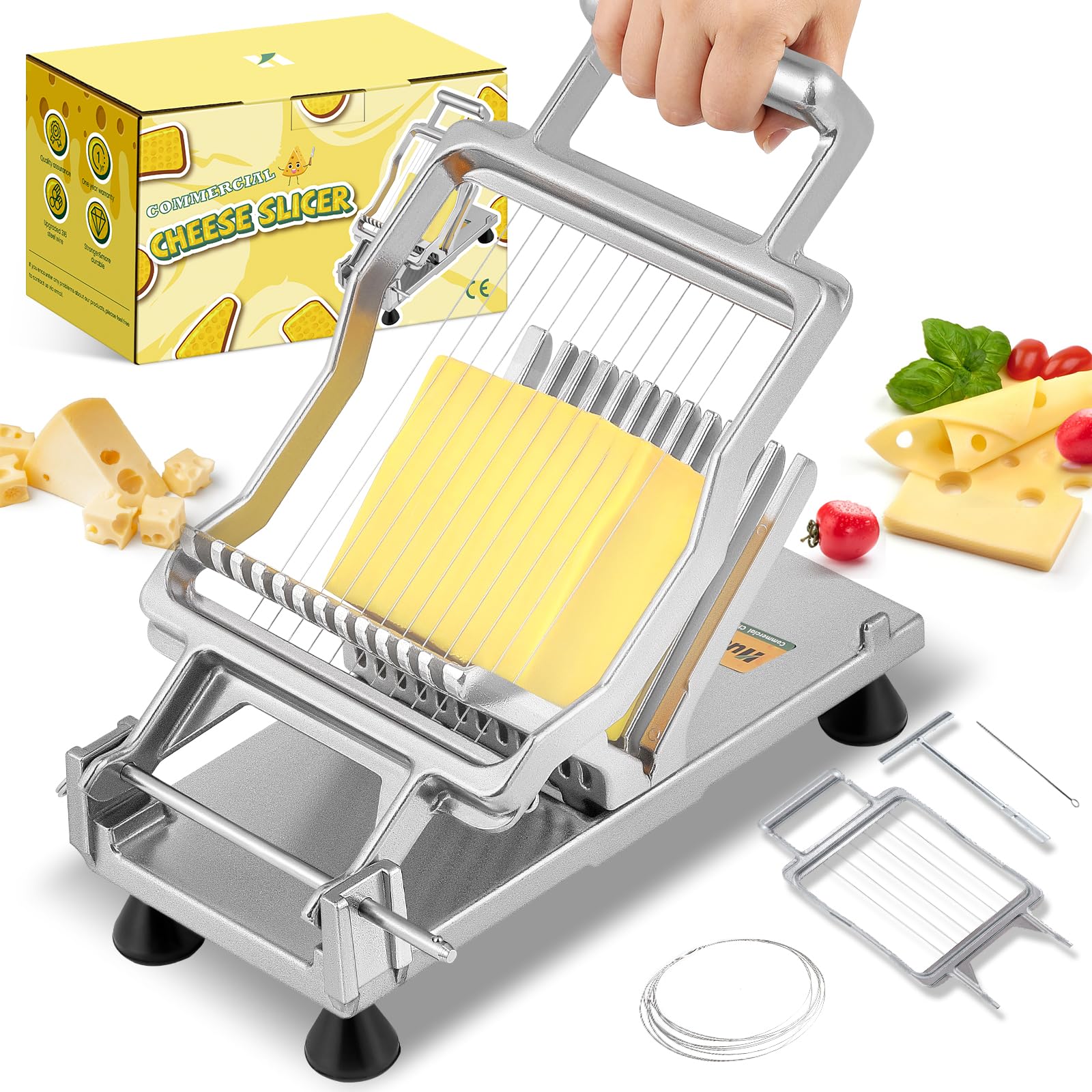 Huanyu Commercial Cheese Slicer with 316 Stainless Steel Wire + Aluminum Alloy Body + Butter Cutting Blade Replaceable f